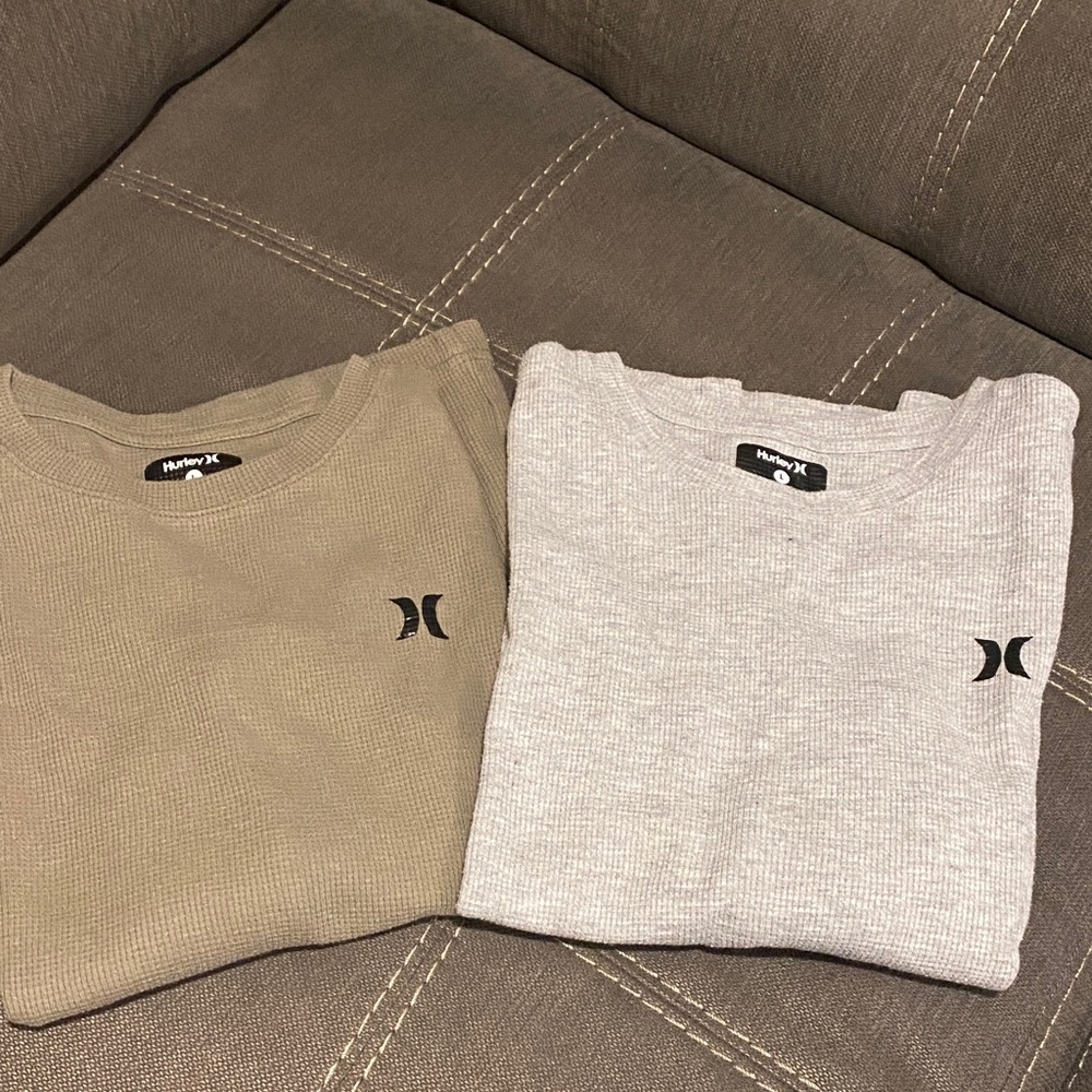 Hurley Waffle Knit Tan and Gray Long Sleeve Shirts